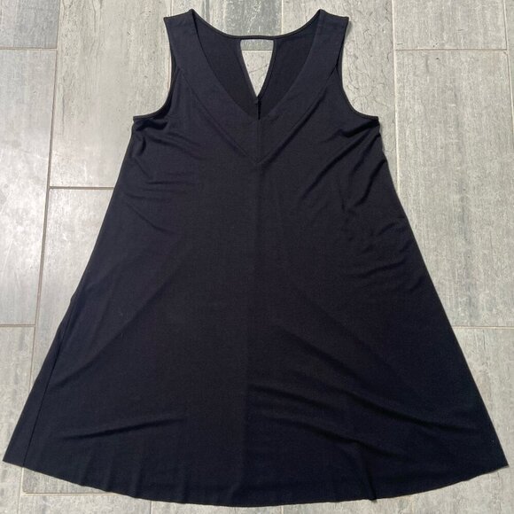 Three Dots Jersey V-Neck Tank Swing Mini Dress Black Size Small - Picture 1 of 7